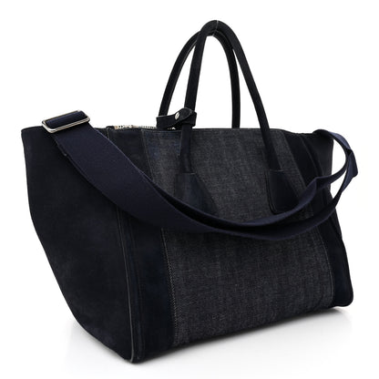 Prada Denim Suede Scamosciato Twin Pocket Tote Bleu 3 of 15