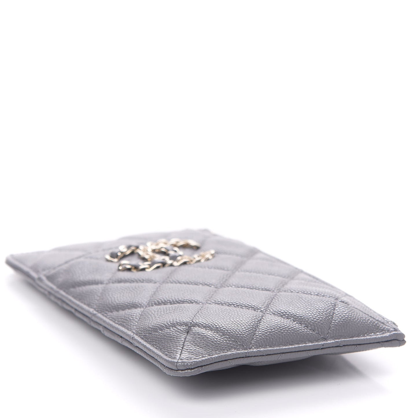 Caviar Quilted French New Wave Flat Wallet Pouch Grey