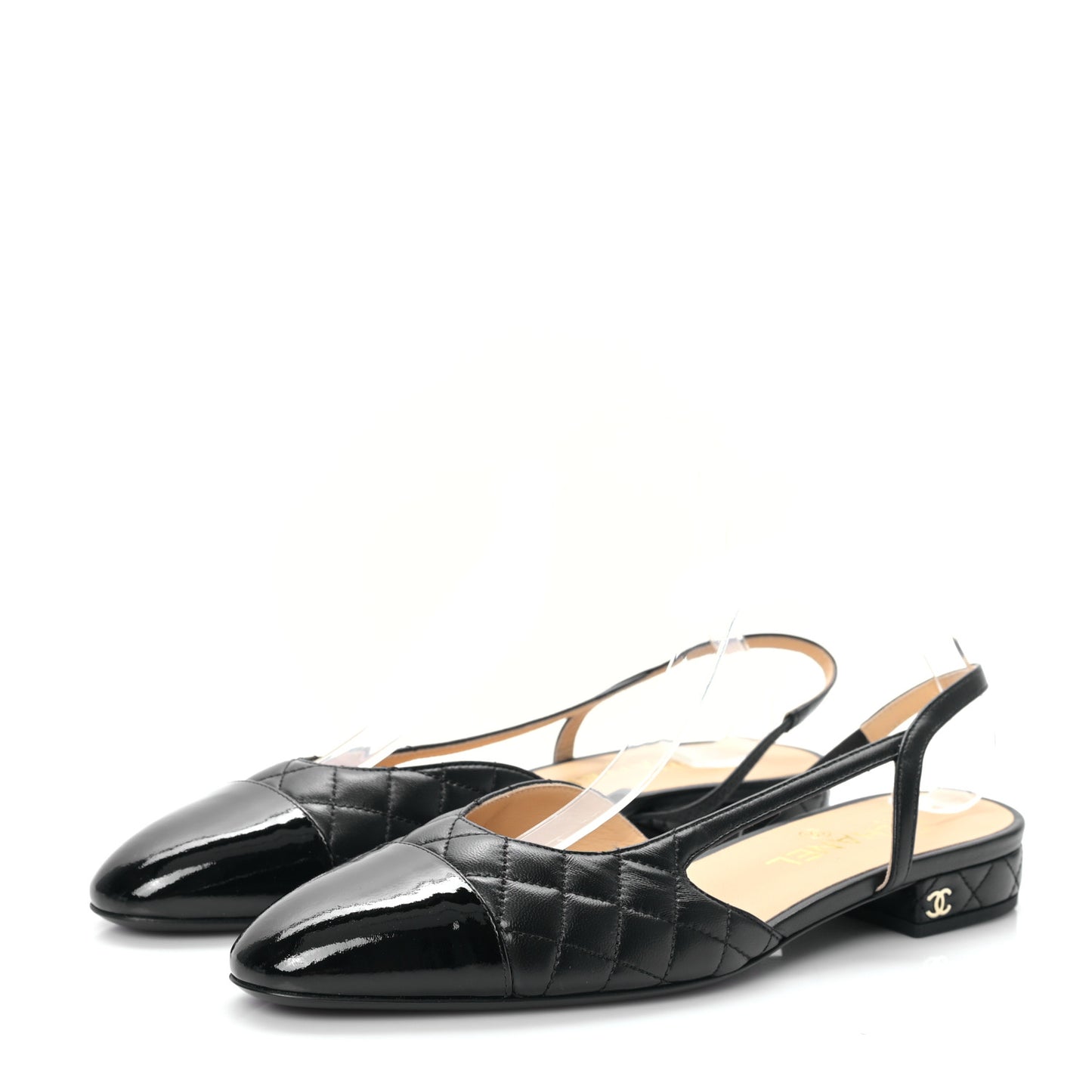 Lambskin Patent Cap Toe CC Slingback Flats 40 Black
