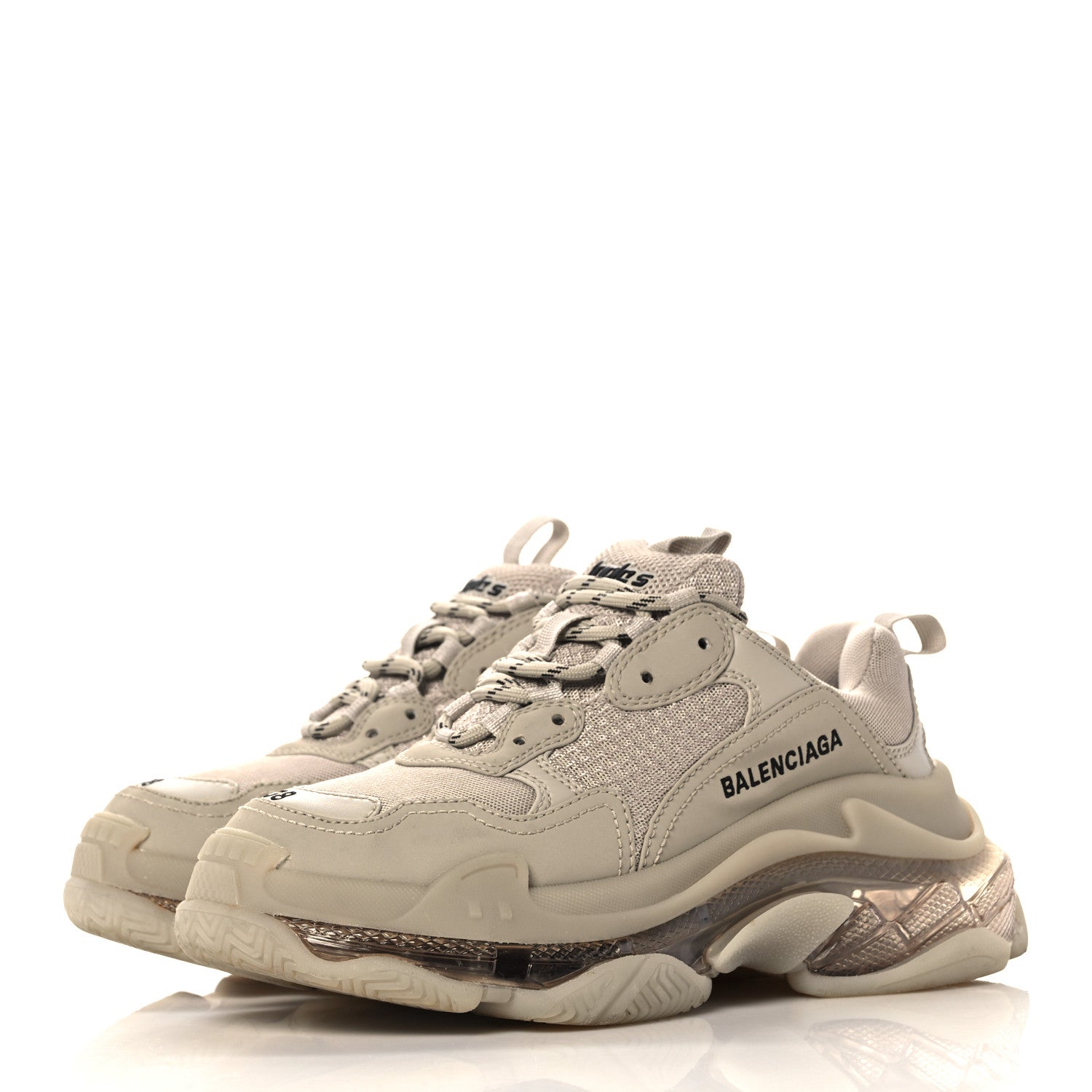 Balenciaga Fabric Mesh Clear Sole Womens Triple S Sneakers 38 Beige 3 of 11