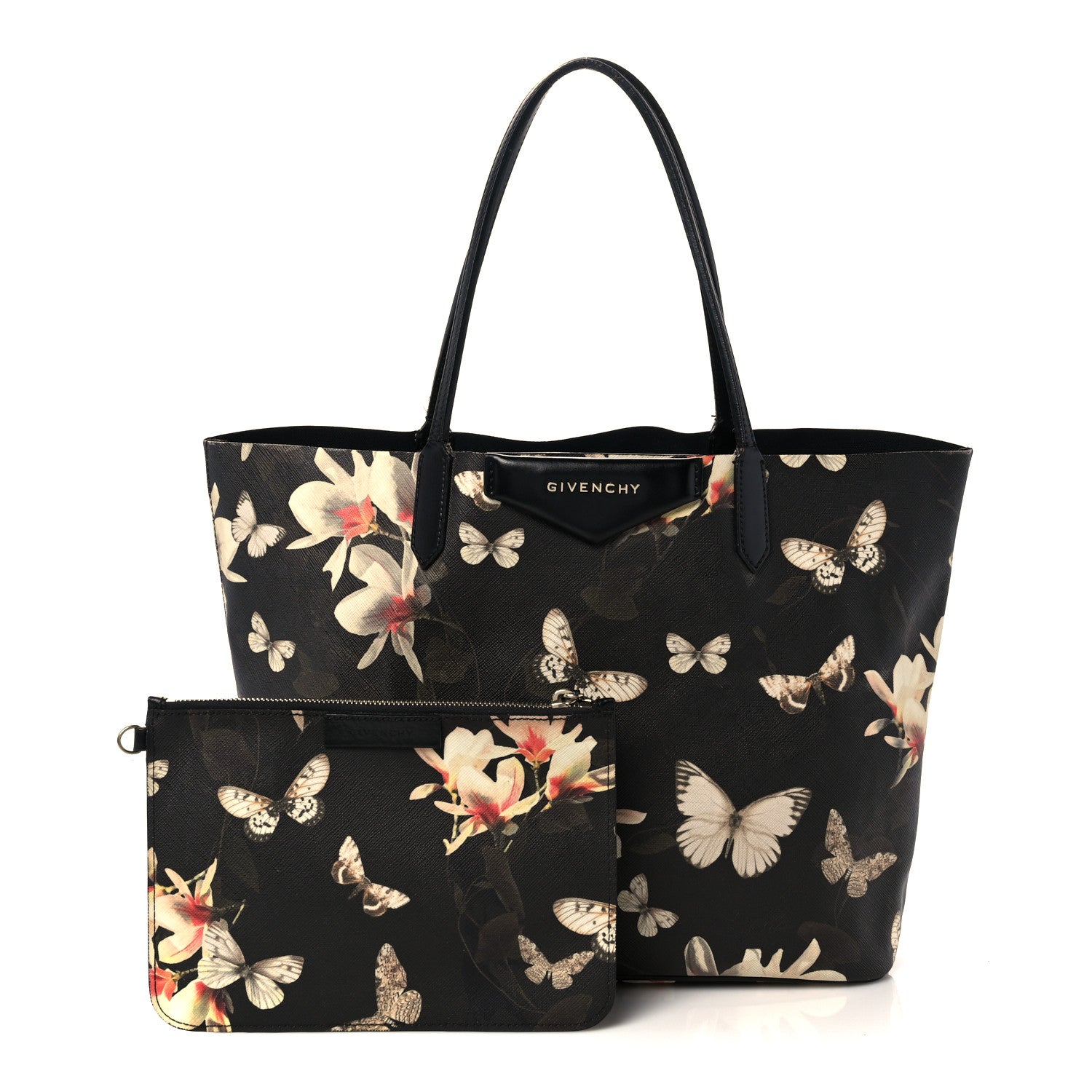 Givenchy Coated Canvas Magnolia and Moth Print Medium Antigona Tote Black 1 of 25