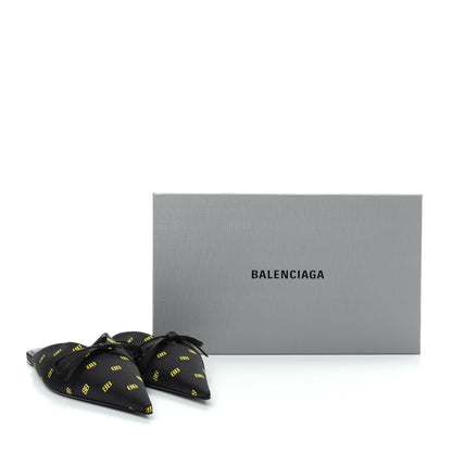 Balenciaga Crepe Satin BB Printed Pointy Toe Knife Flat Mules 37 Black Yellow Fluo 10 of 10