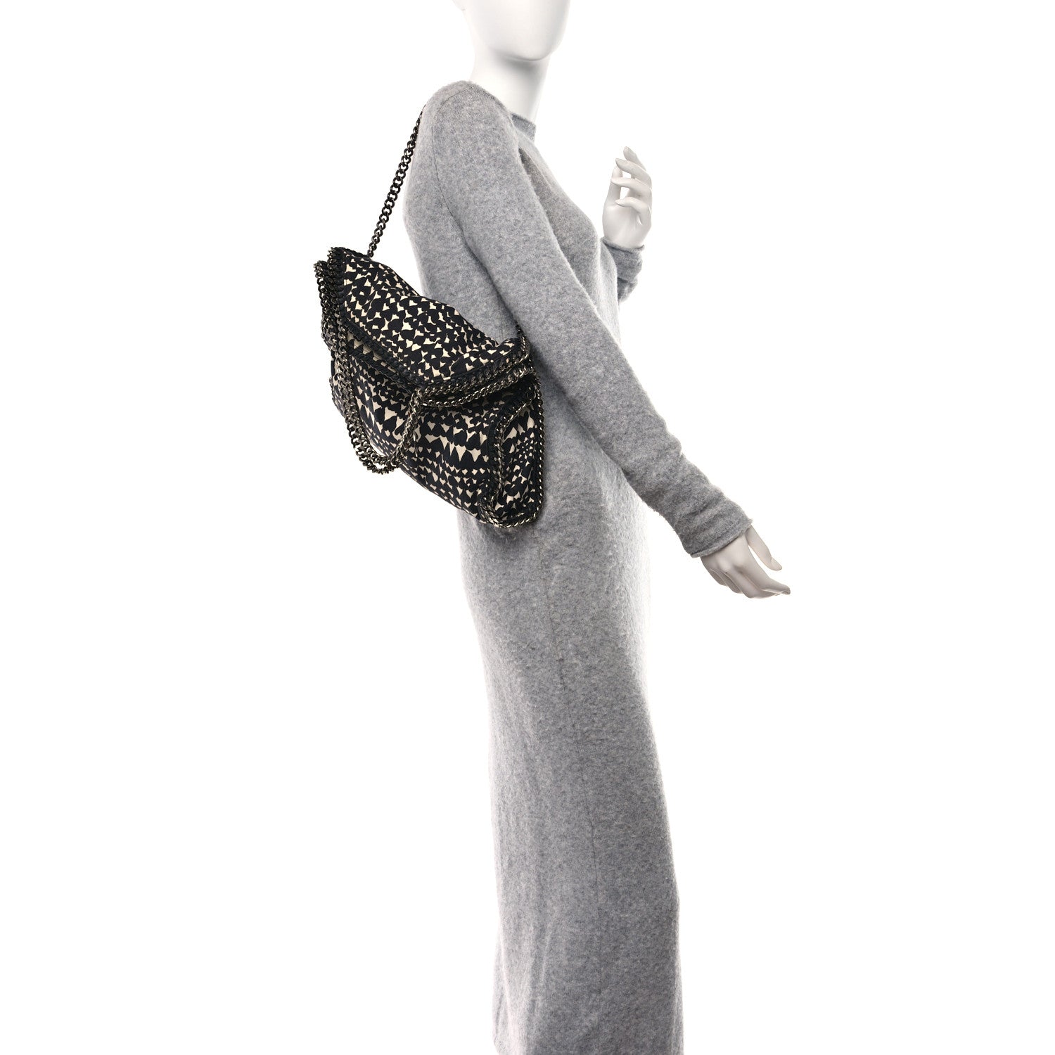 Stella McCartney Cotton Canvas Hearts Falabella Fold Over Tote Black White 2 of 12