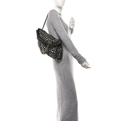 Stella McCartney Cotton Canvas Hearts Falabella Fold Over Tote Black White 2 of 12