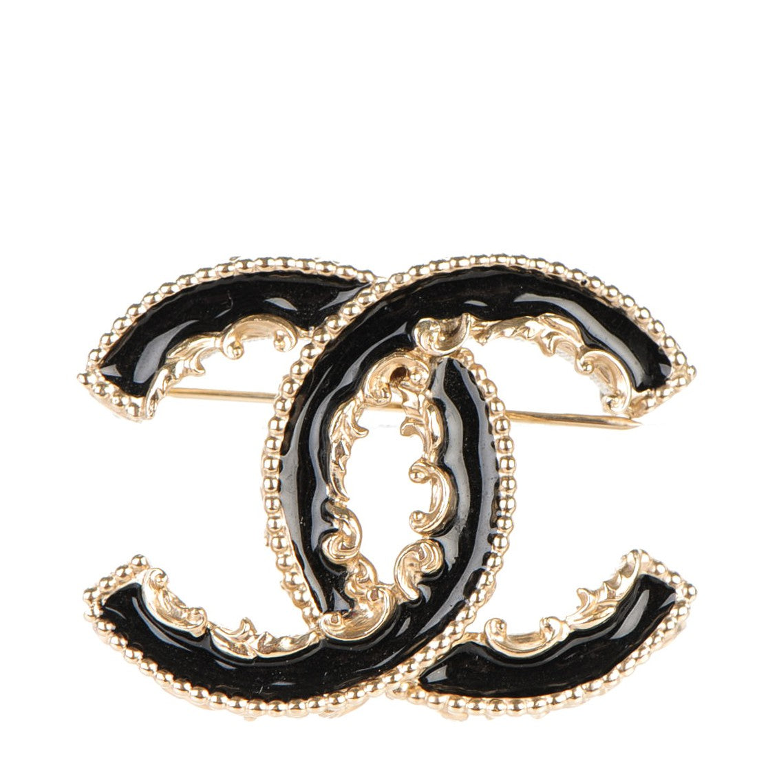 Chanel Enamel CC Baroque Brooch Black Gold 1 of 5