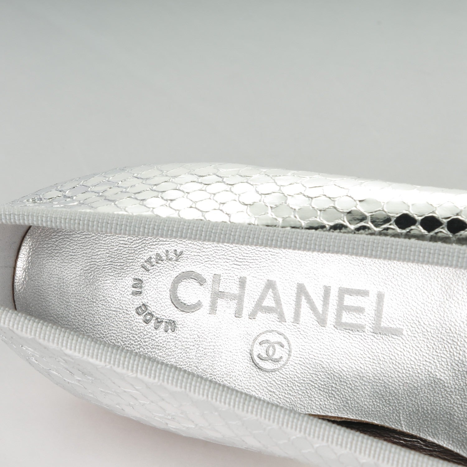 Chanel Mirror Effect Python Cap Toe CC Ballerina Flats 37 Silver 7 of 7