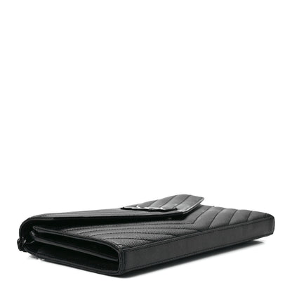 Saint Laurent Grain De Poudre Matelasse Chevron Monogram Monochrome Chain Wallet Black 4 of 10