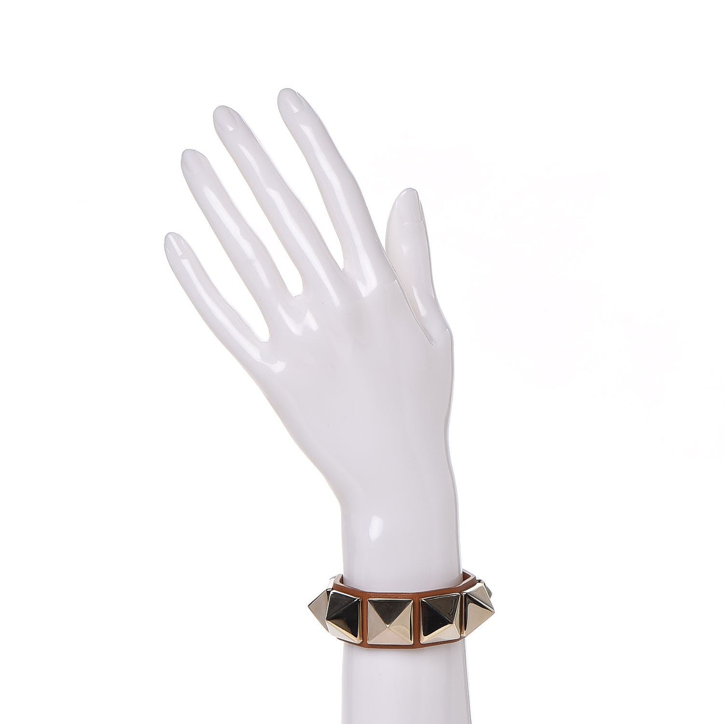 Calfskin Macro Rockstud Bracelet Camel