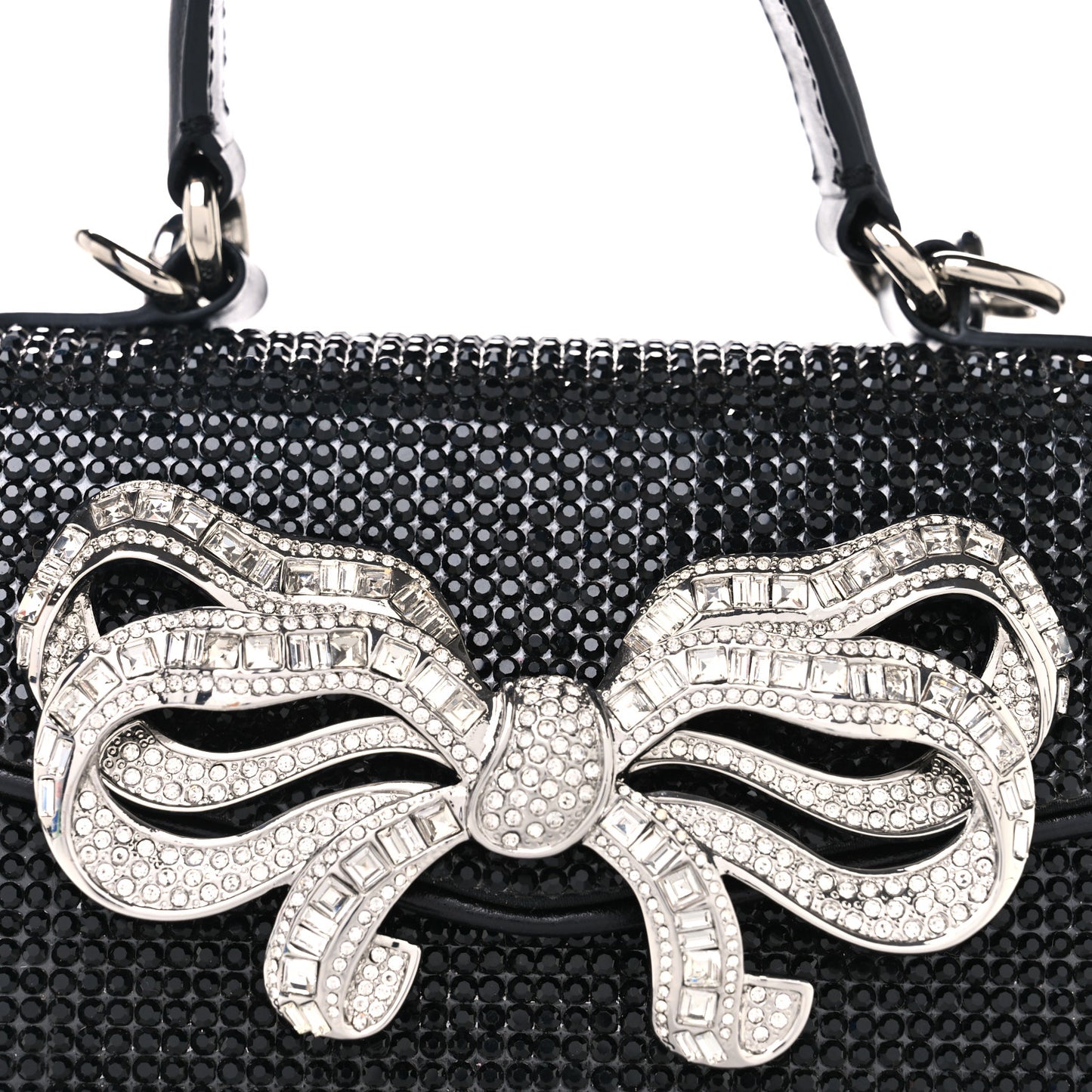 Crystal Bow Top Handle Black Silver