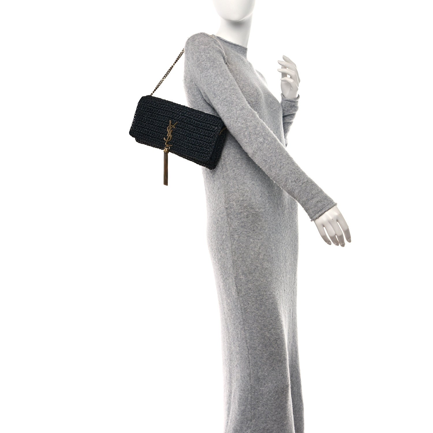 Saint Laurent Raffia Monogram Tassel Kate 99 Black 2 of 11