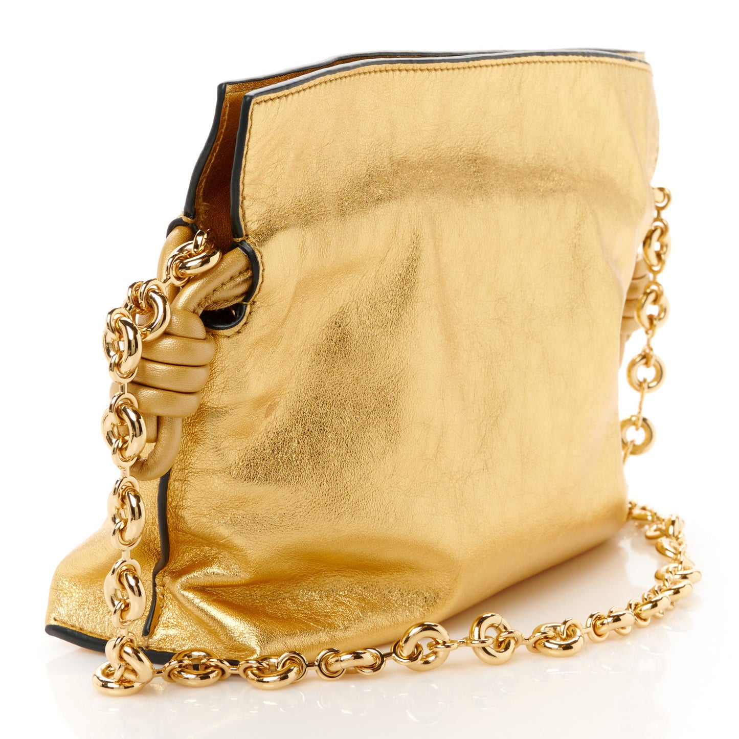 Metallic Calfskin Mini Chain Flamenco Knot Clutch Gold