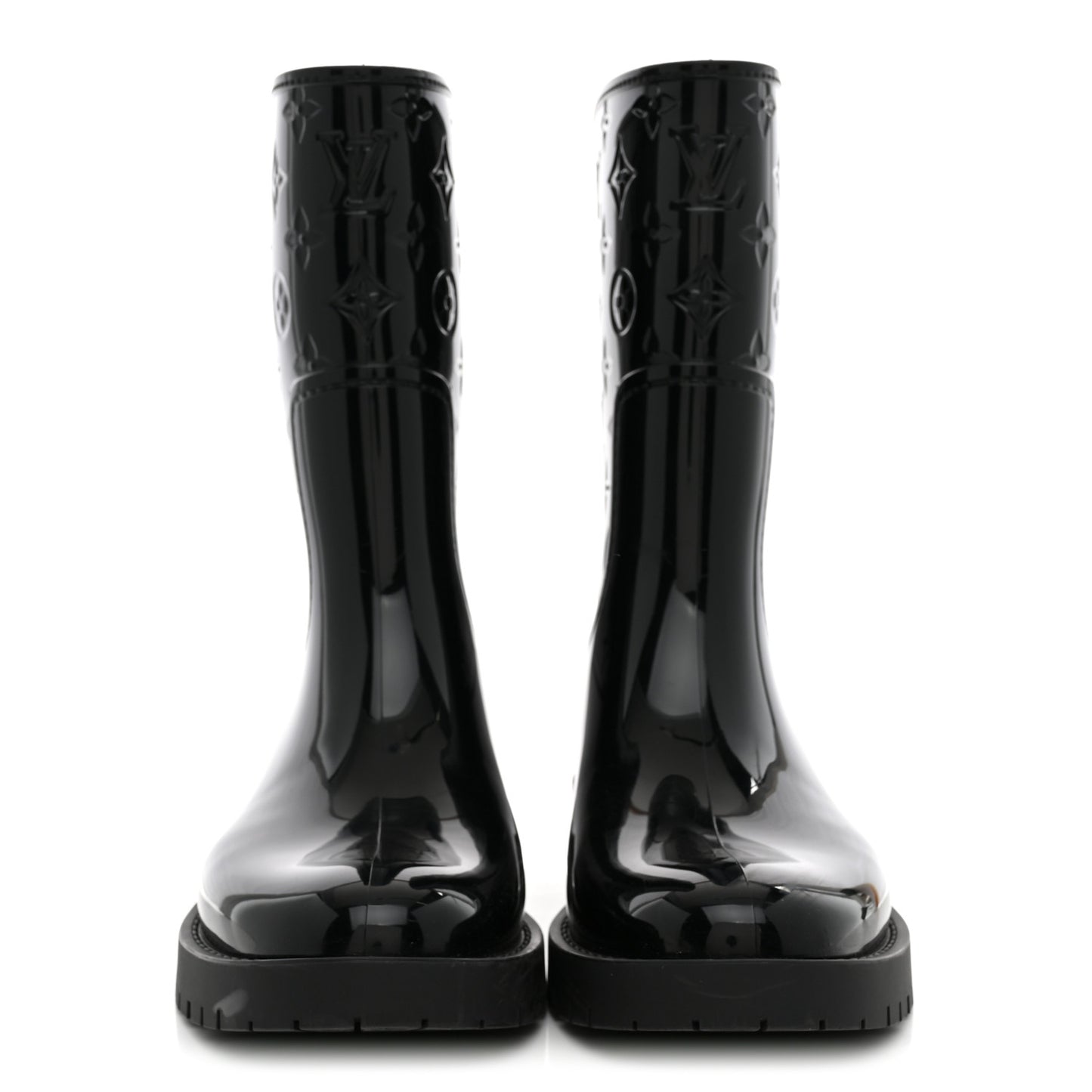 Rubber Embossed Monogram Drops Flat Half Boots 38 Black