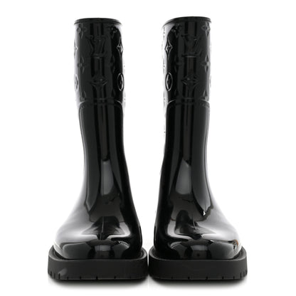 Louis Vuitton Rubber Embossed Monogram Drops Flat Half Boots 38 Black 3 of 10