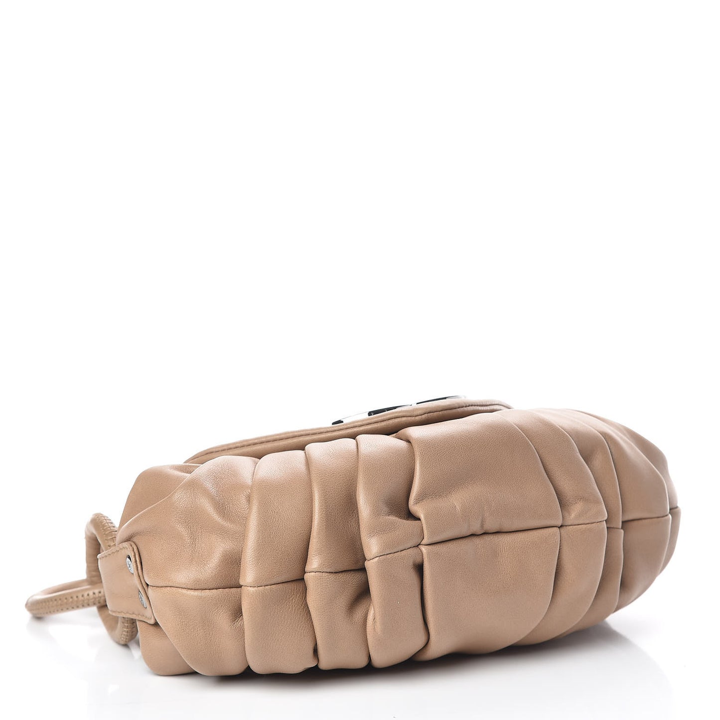 Lambskin Pleated CC Shoulder Bag Dark Beige