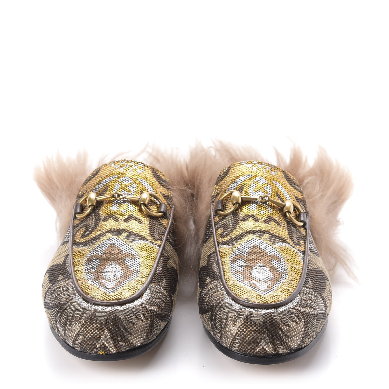 Gucci Brocade Fur Womens Princetown Slippers 35.5 Brown 2 of 9