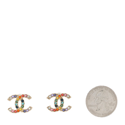 Chanel Crystal Over The Rainbow CC Earrings Gold Multicolor 2 of 5