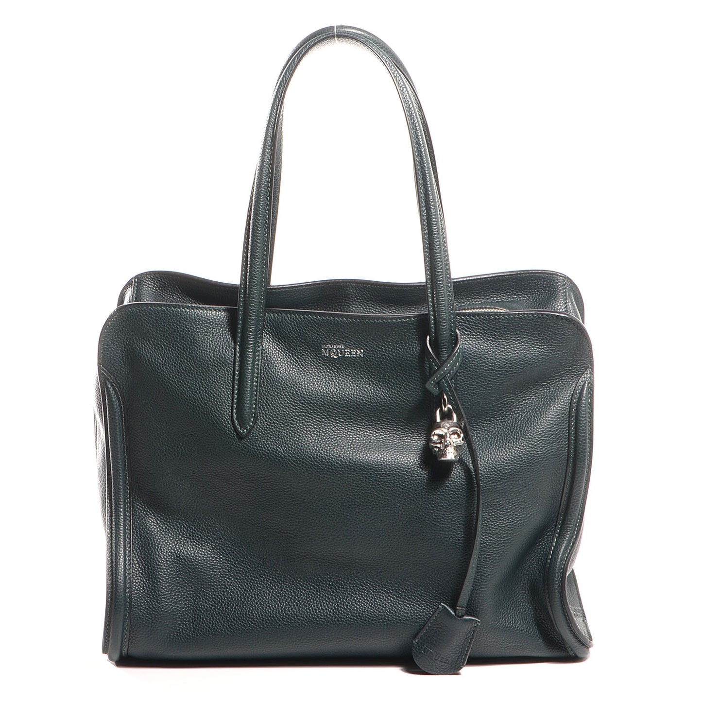 Pebbled Leather Skull Padlock Tote Tourmaline