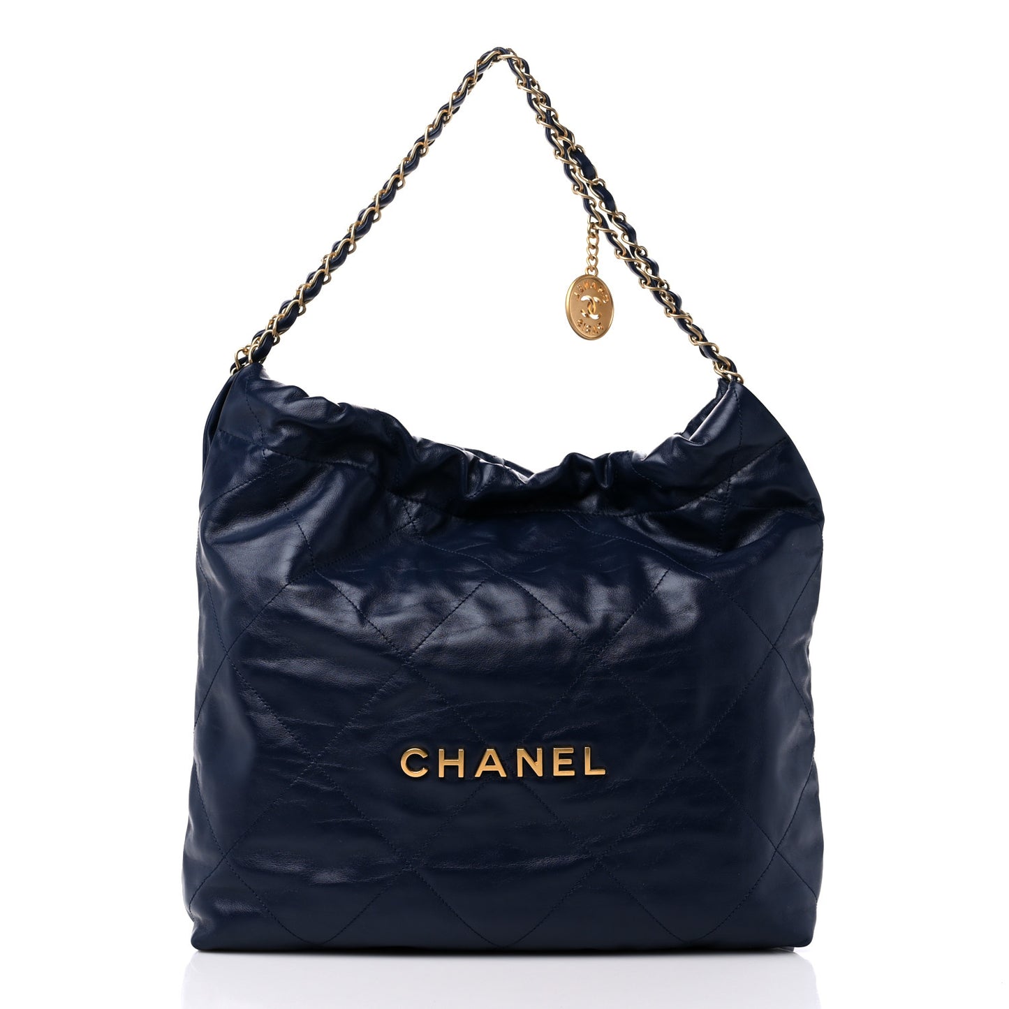 Shiny Calfskin Quilted Chanel 22 Navy Blue