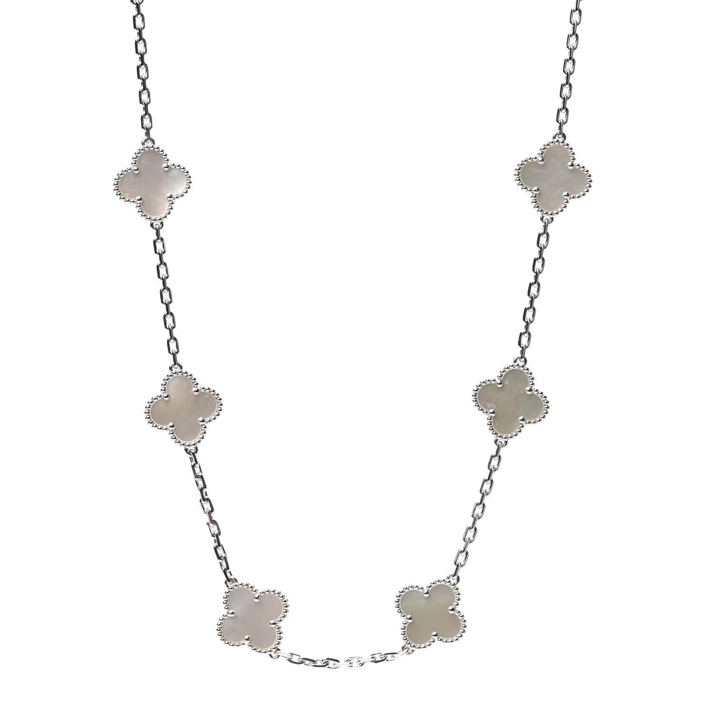 18K White Gold Mother of Pearl 10 Motifs Vintage Alhambra Necklace