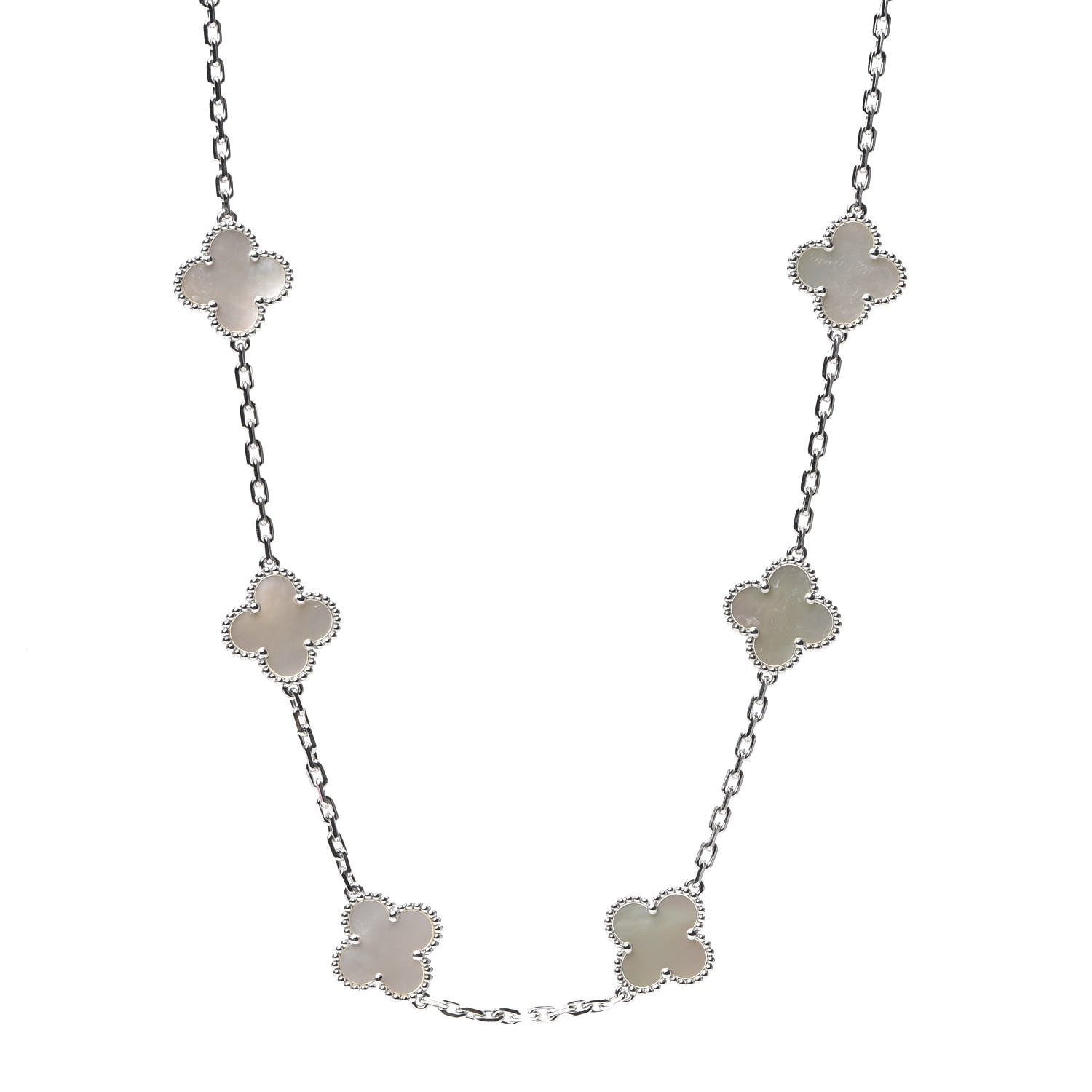 Van Cleef & Arpels 18K White Gold Mother of Pearl 10 Motifs Vintage Alhambra Necklace 1 of 6