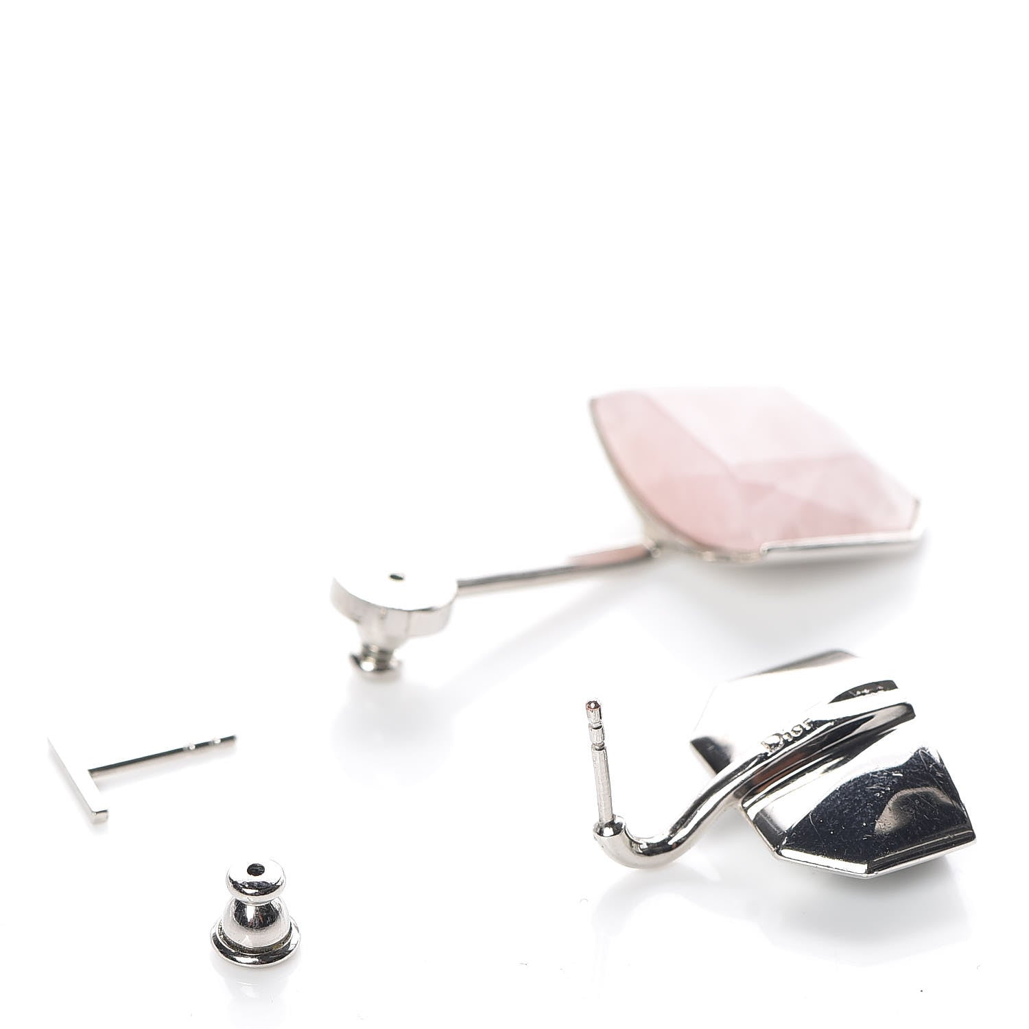 Christian Dior Rose Quartz Crystal Set Earrings Silver 3 of 4