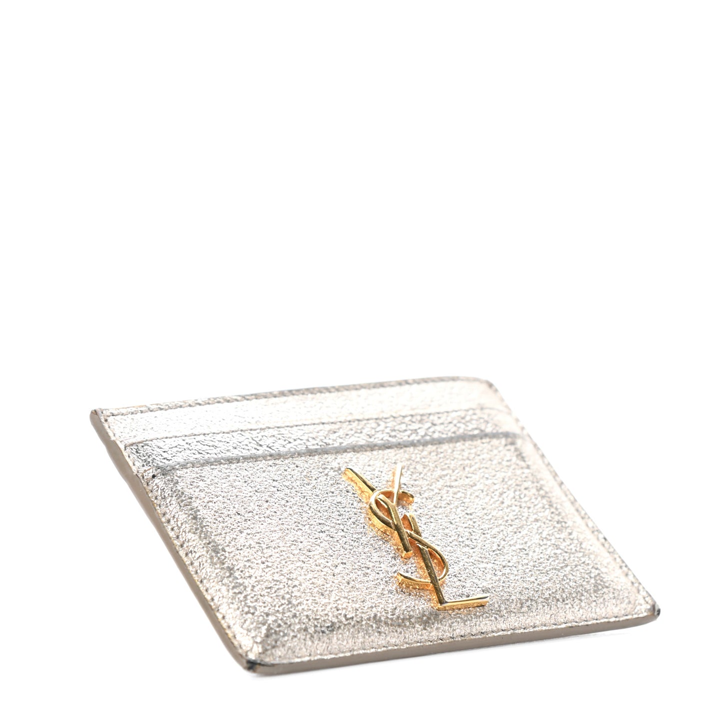 Metallic Calfskin Monogram Credit Card Case Argento