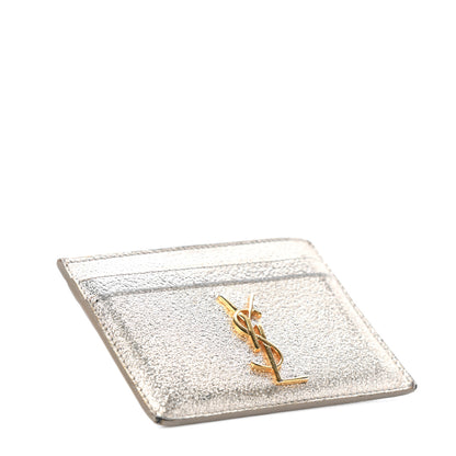 Saint Laurent Metallic Calfskin Monogram Credit Card Case Argento 4 of 7