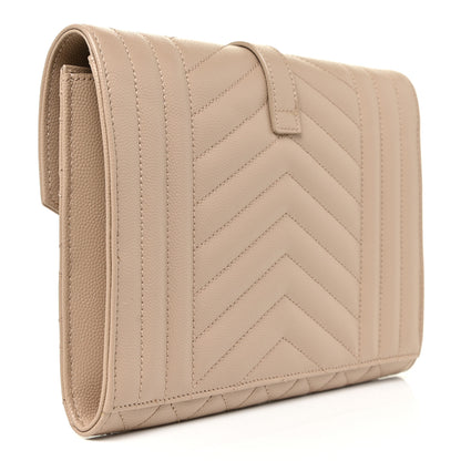 Saint Laurent Grain De Poudre Textured Mixed Matelasse Triquilt Monogram Clutch Dark Beige 3 of 11