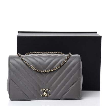 Chanel Calfskin Chevron Quilted Mini Statement Flap Grey 11 of 11