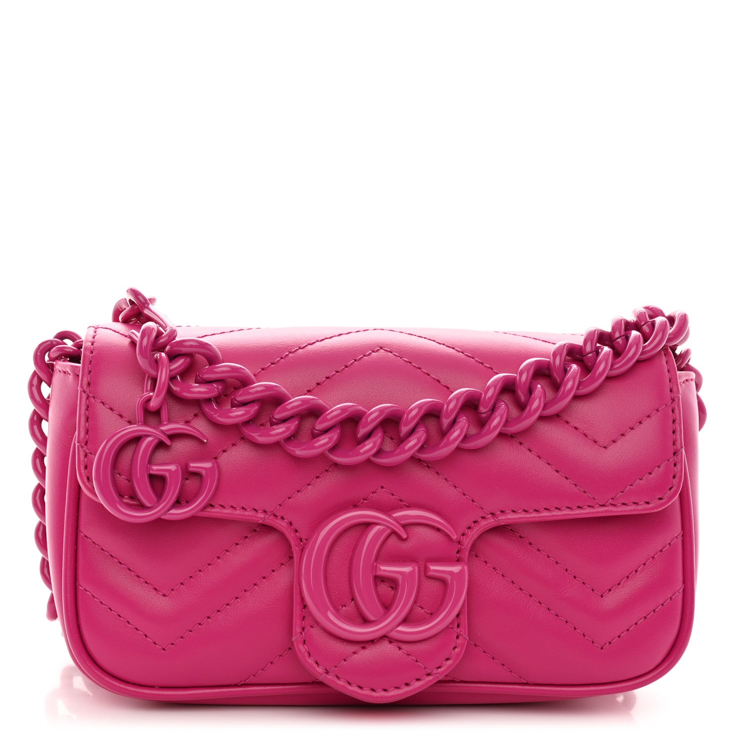 Gucci Calfskin Matelasse Monochrome GG Marmont Chain Belt Bag Classic Fuxia 1 of 11
