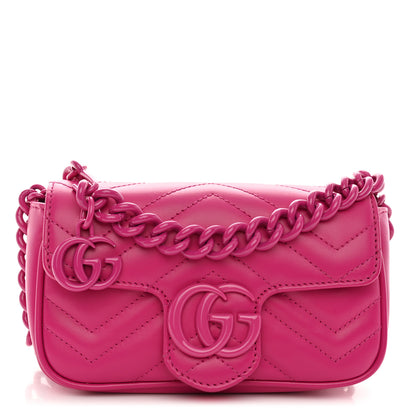 Gucci Calfskin Matelasse Monochrome GG Marmont Chain Belt Bag Classic Fuxia 1 of 11