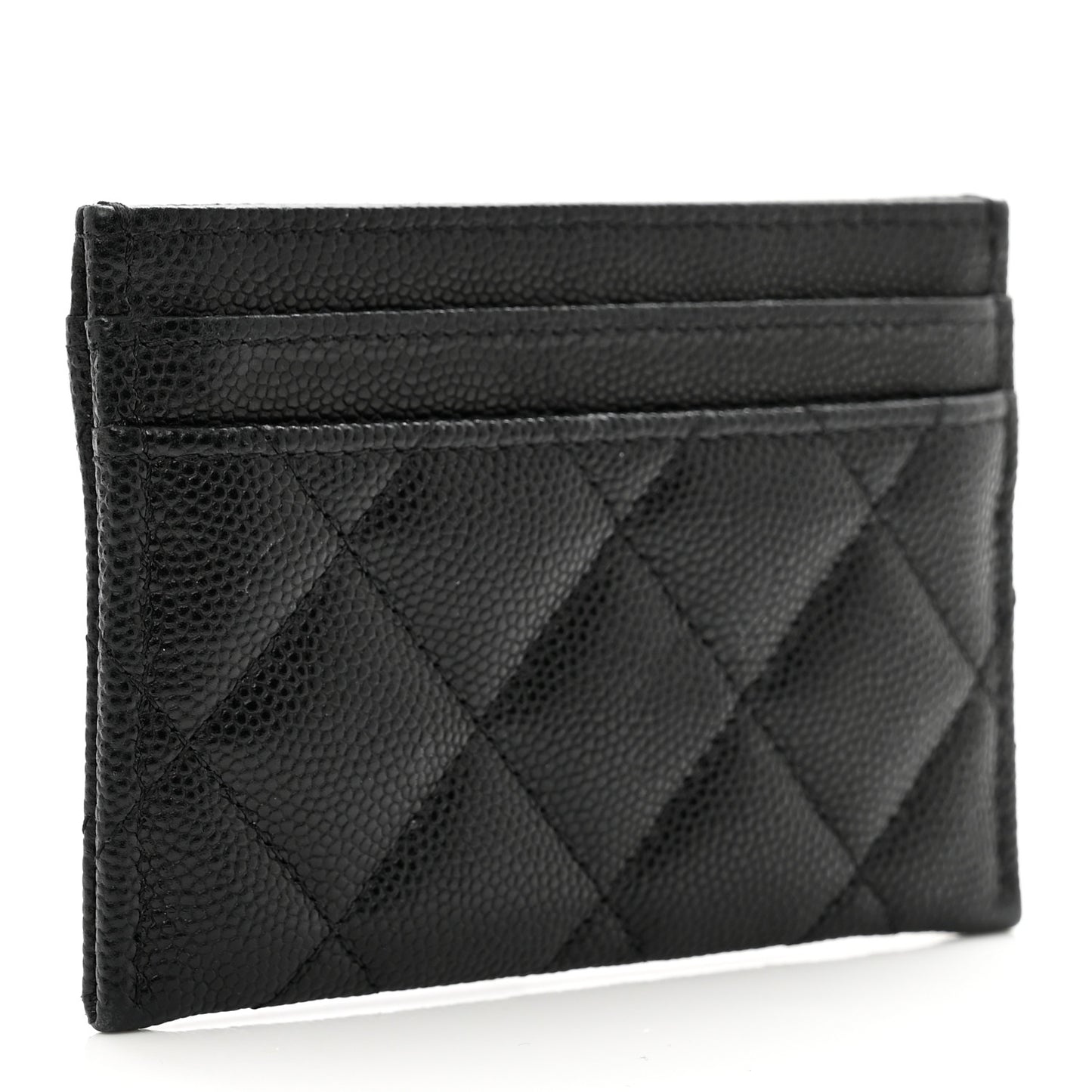 Caviar Quilted Crystal Enamel CC Card Holder Black