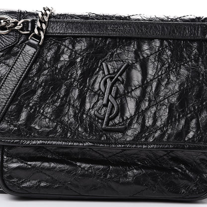 Saint Laurent Crinkled Calfskin Matelasse Monogram Medium Niki Chain Satchel Black 8 of 10