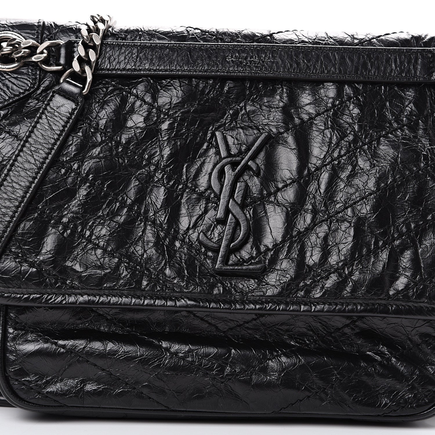 Saint Laurent Crinkled Calfskin Matelasse Monogram Medium Niki Chain Satchel Black 8 of 10