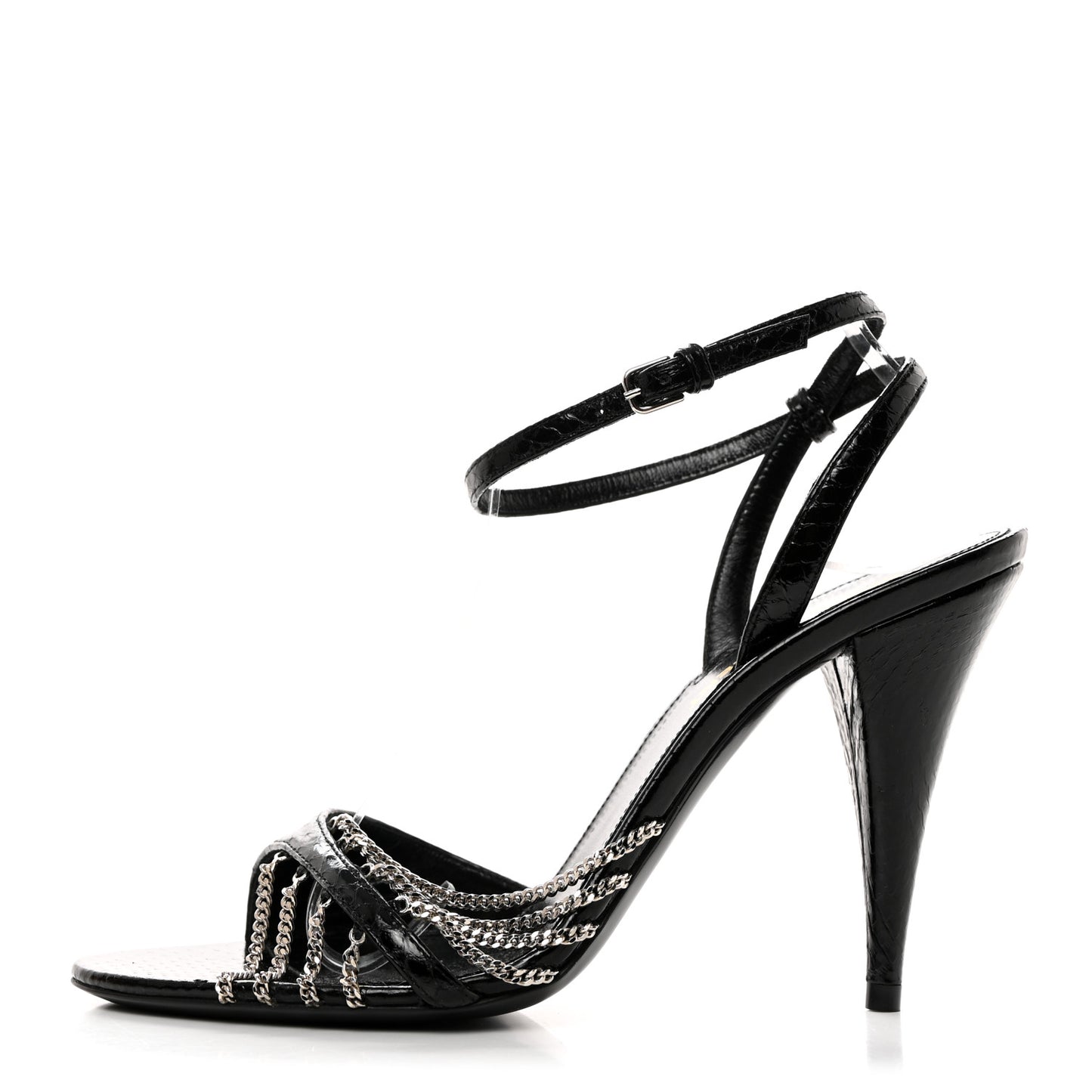 Calfskin Chain Cristal Sandals 36.5 Black