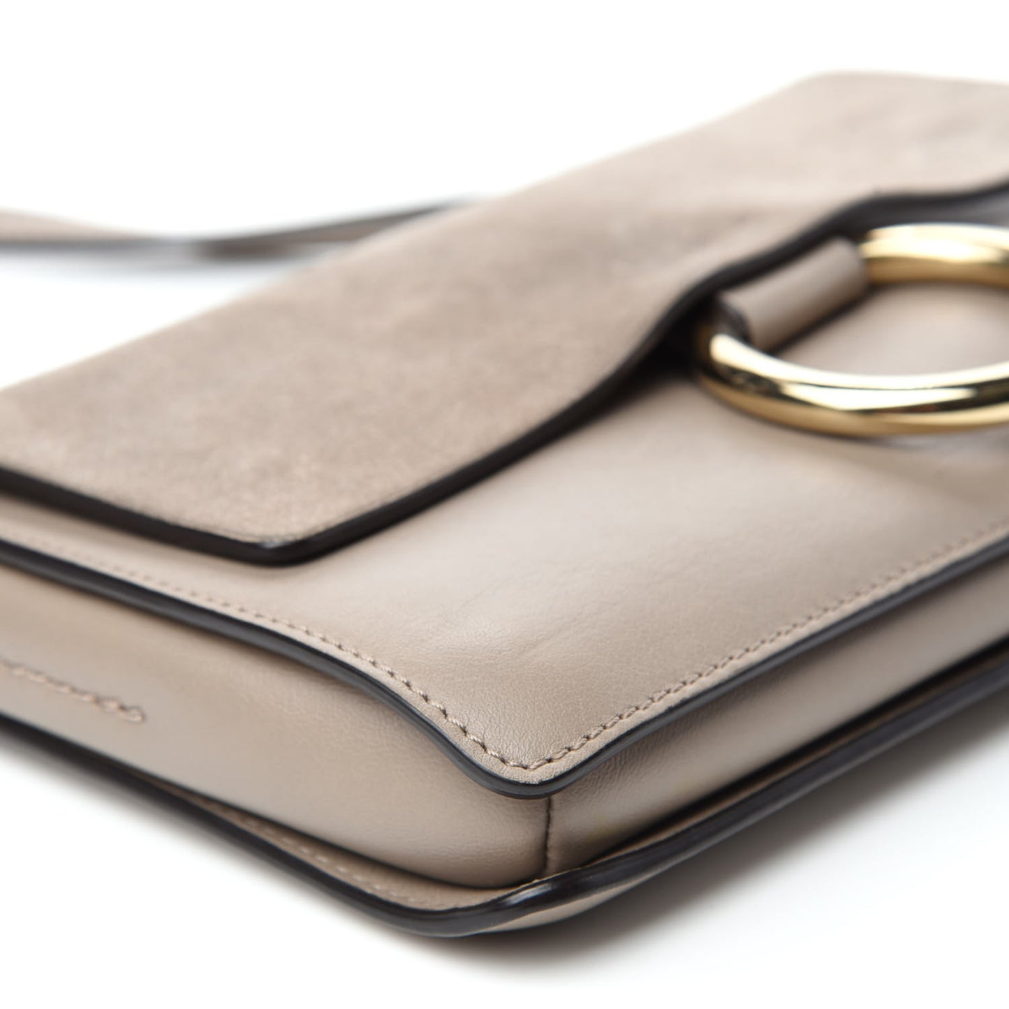 Suede Calfskin Small Faye Shoulder Bag Motty Grey