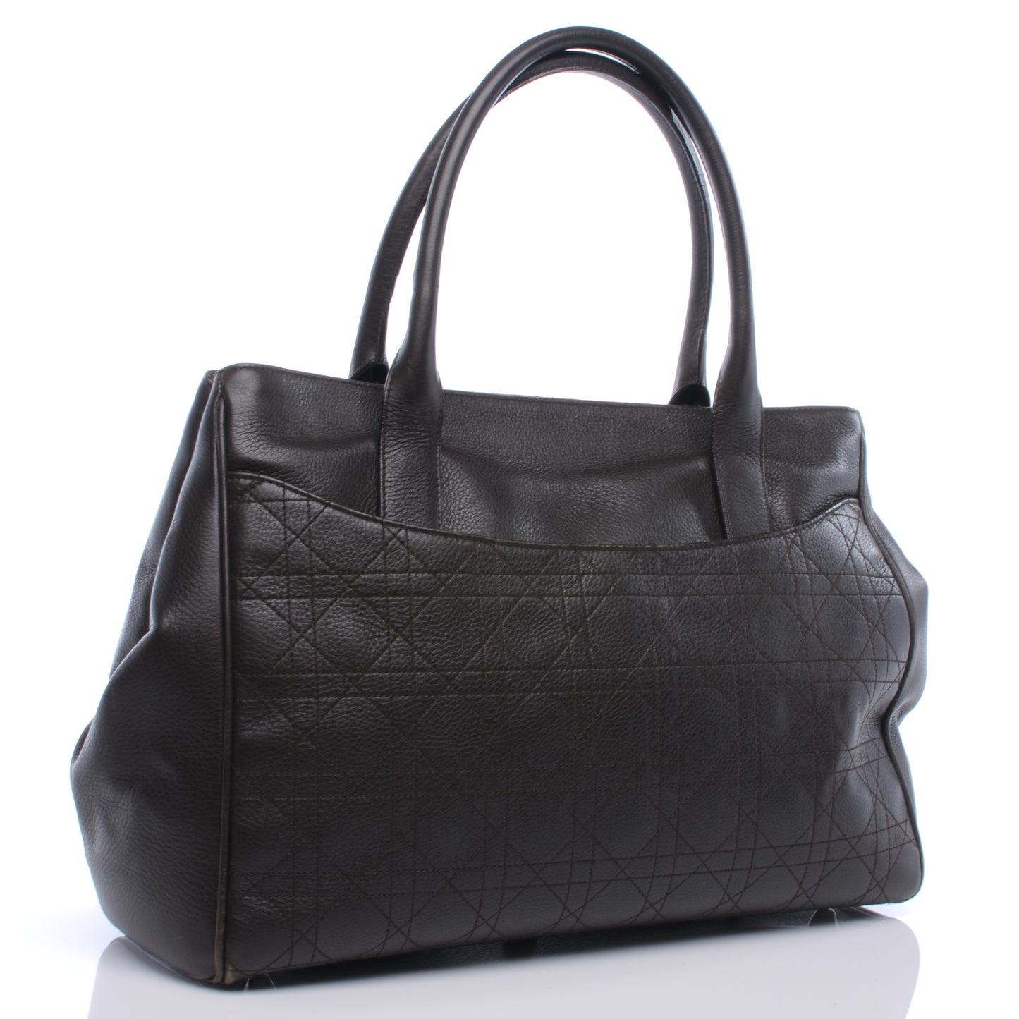 Leather Cannage Stitched Tote Dark Brown