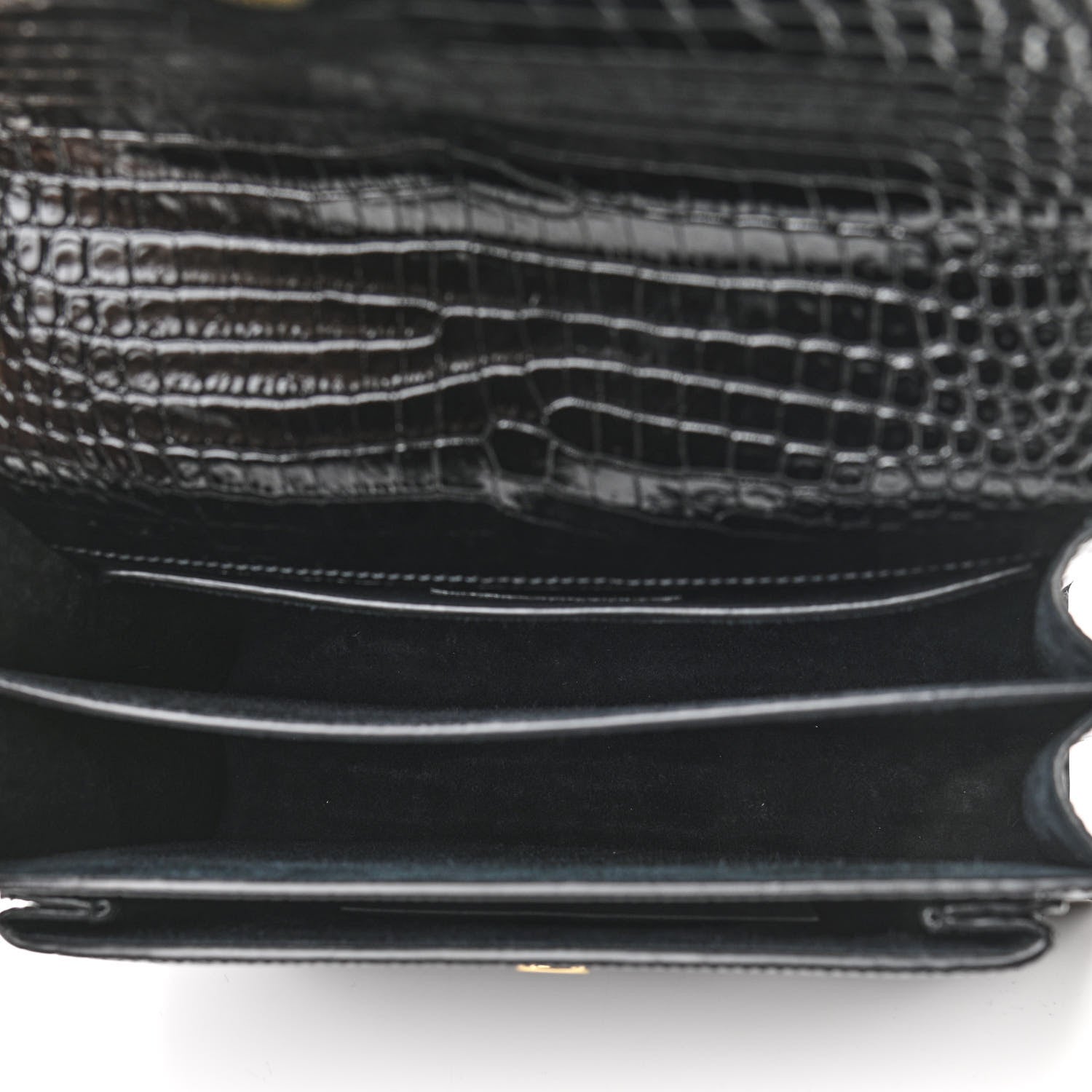 Saint Laurent Calfskin Crocodile Embossed Medium Monogram Sunset Black 4 of 9