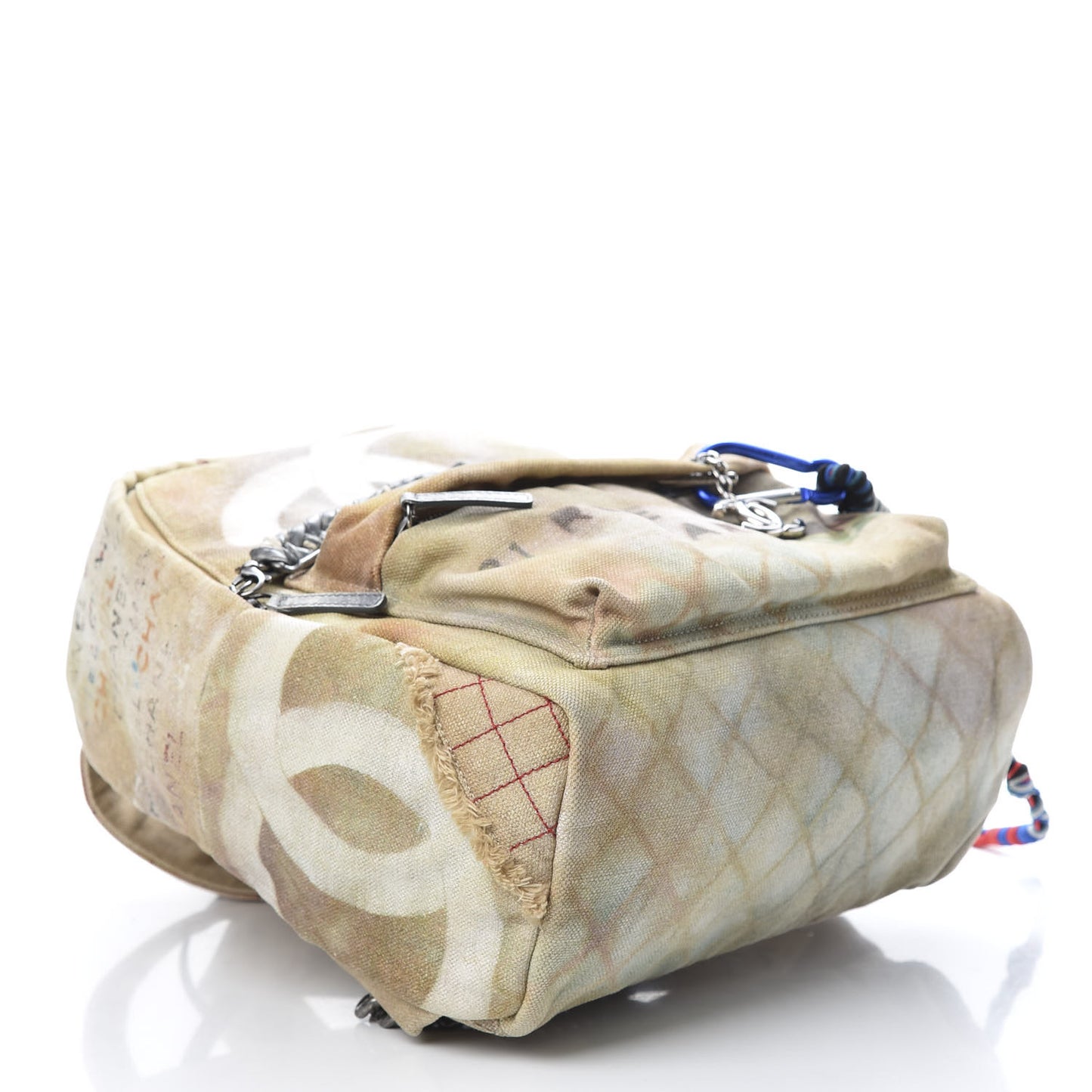 Graffiti Printed Canvas Medium Backpack Beige