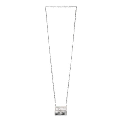 Chanel Metal Lambskin Strass Crystal Purse CC Long Necklace Silver 3 of 6