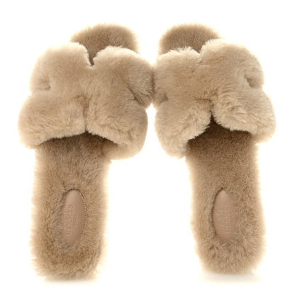 Hermes Woolskin Oran Sandals 40 Beige Argile 2 of 8