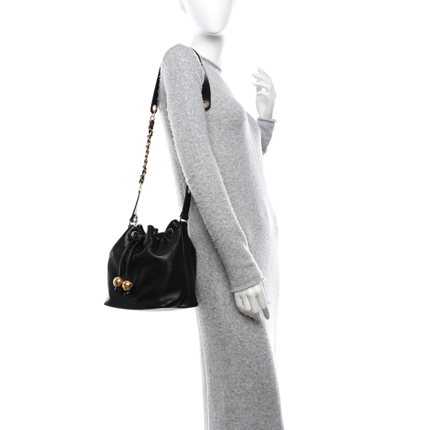 Lambskin CC Drawstring Bag Black