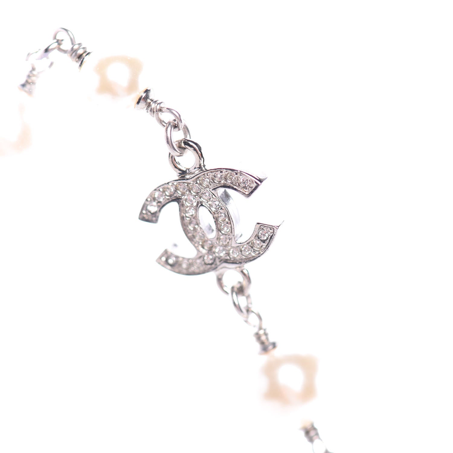 Chanel Crystal Pearl CC Long Necklace Silver 9 of 9