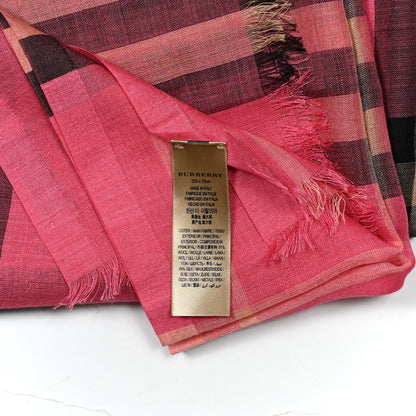 Burberry Wool Silk Gauze Giant Check Scarf Pink 4 of 4