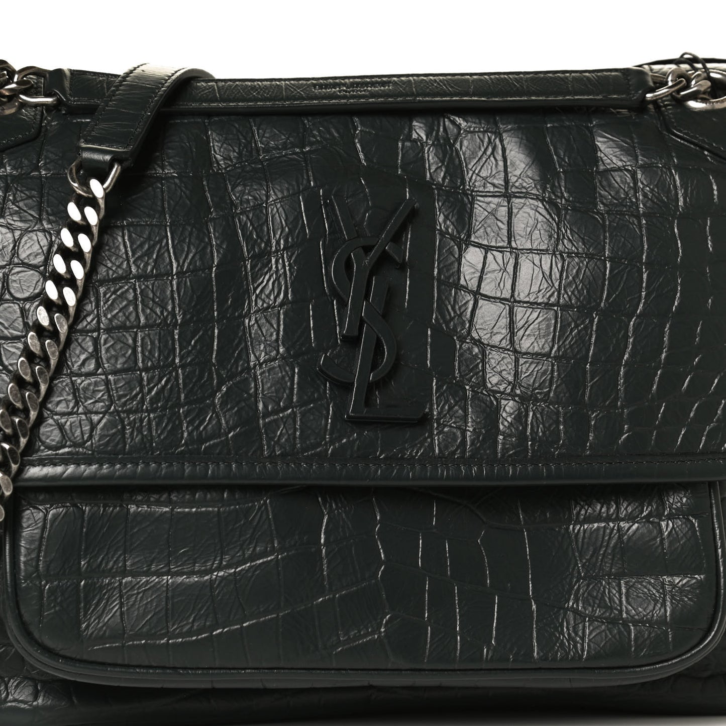 Lambskin Crocodile Embossed Monogram Medium Niki Chain Satchel Algea