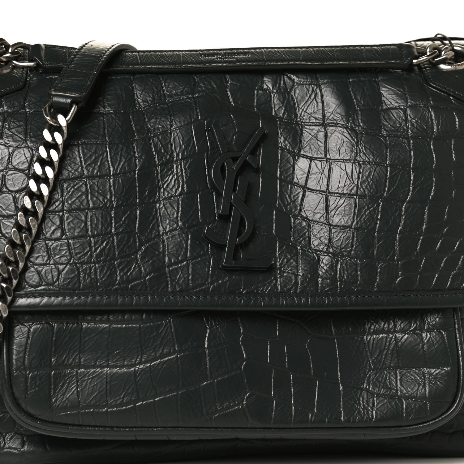 Saint Laurent Lambskin Crocodile Embossed Monogram Medium Niki Chain Satchel Algea 8 of 11