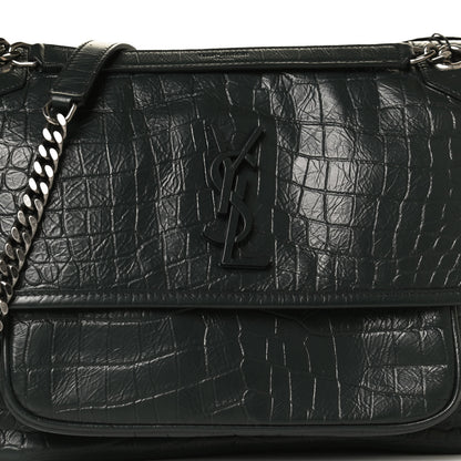 Saint Laurent Lambskin Crocodile Embossed Monogram Medium Niki Chain Satchel Algea 8 of 11