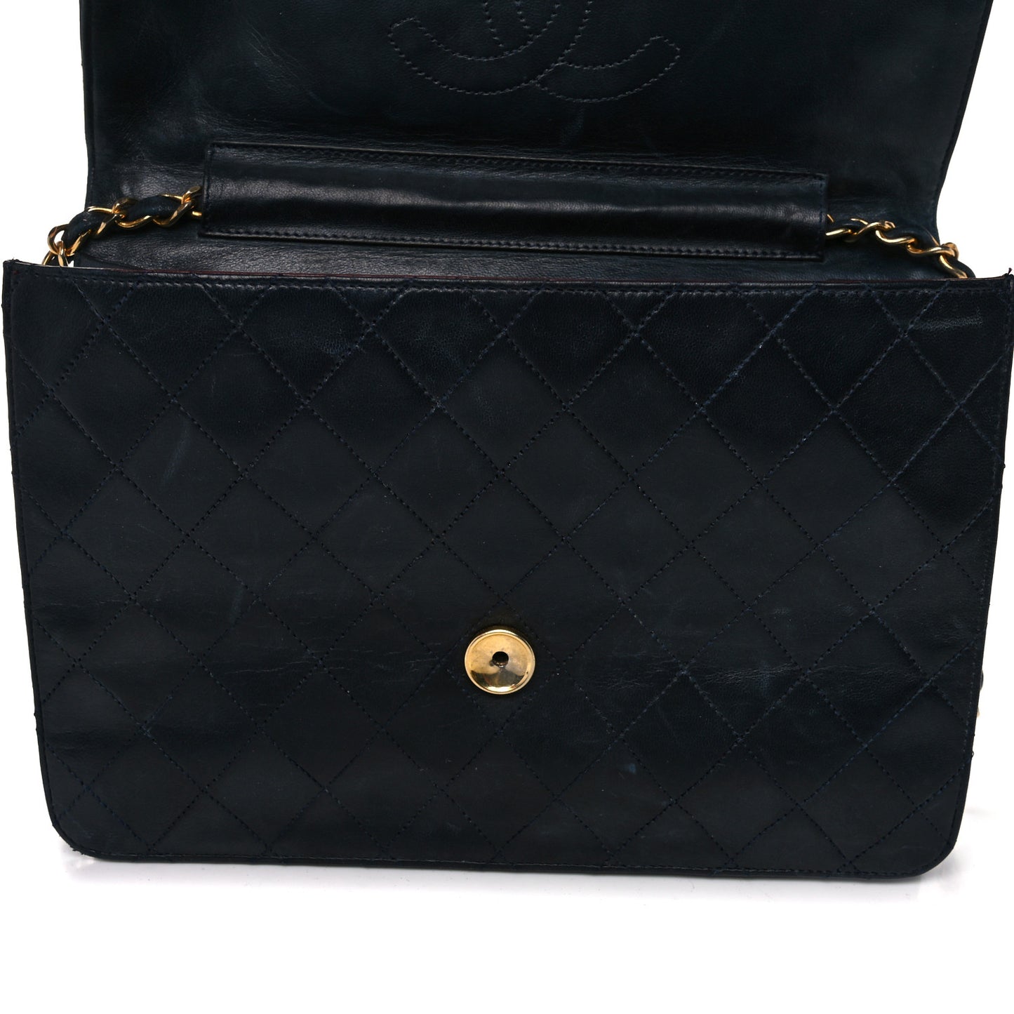Lambskin Quilted Medium Single Flap Navy