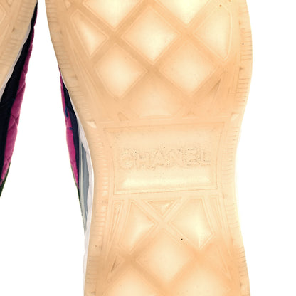 Chanel Velvet Calfskin Mixed Fibers CC Sneakers 36 Dark Pink Green 6 of 7