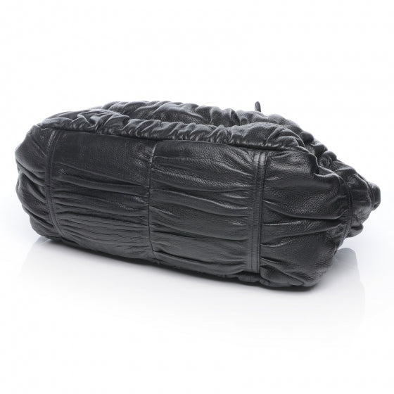 Leather Gaufre Drawstring XL Nero Black